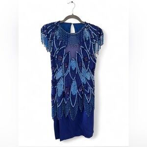 Vintage 100% Silk Blue Beaded and Sequined Dress